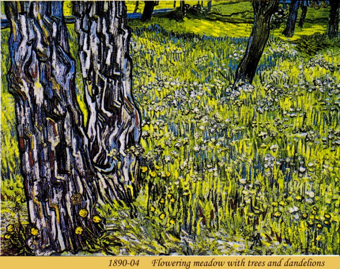 4. Saint -Rmy 1889 -90 - 1890-04 01 - Flowering meadow with trees and dandelions.jpg