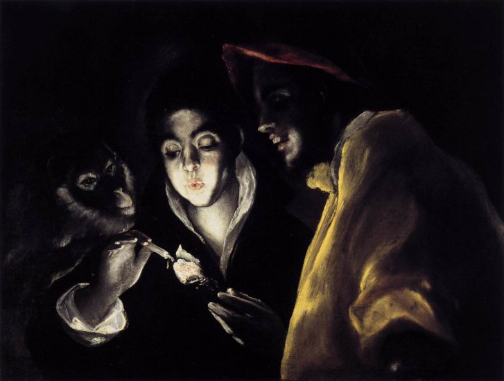 obrazy - 56.An Allegory with a Boy Lighting a Candle in the Company of an Ape and a Fool Fbula 1589-92.jpg