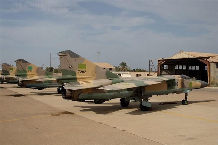 MiG-23  radziecki  samolot myśliwski - MiGi-23 libijskich sił powietrznych na stojance 1.JPG